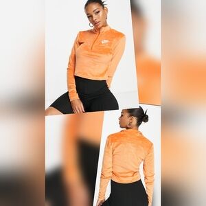 Nike Air all over logo quarter-zip velour long sleeve top in spice ~ Size Medium